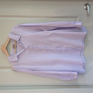 J. Jill Long Sleeve Button Up Linen Collared Blouse, Women's Large, Lavender